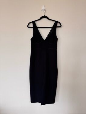 Cinq a Sept Size 4 Mesh Black Lida Cocktail Dress Midi Sheer Straps